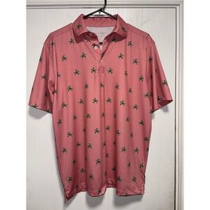 Bald Head Blues Turtle Print Golf Polo Pink‎ Green Small Coastal Preppy Tropical